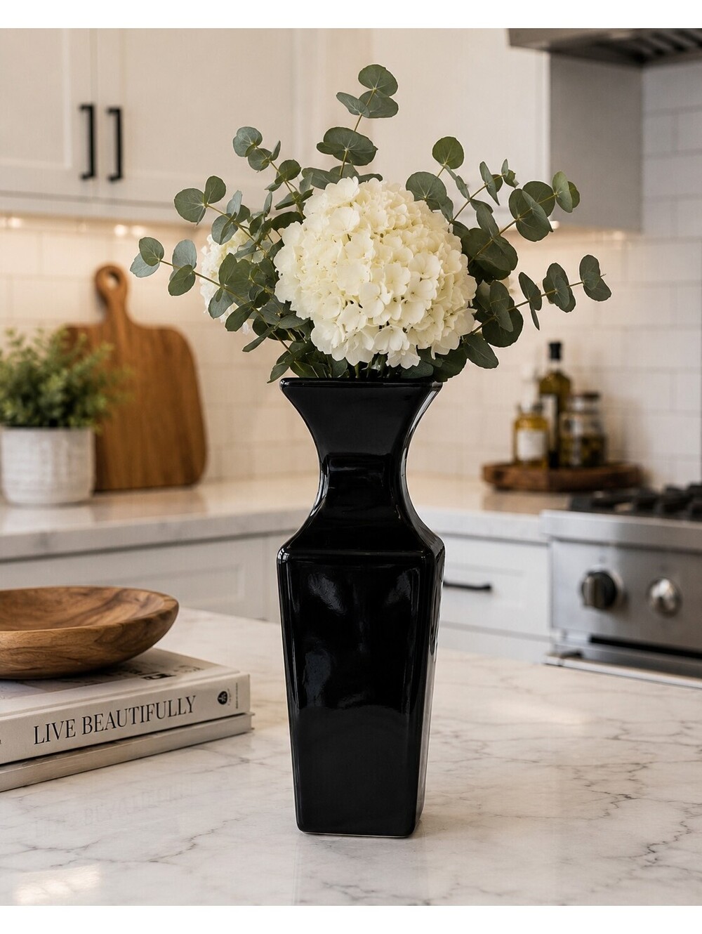 Haeger Floral Black Ceramic Modern Vase 616-05 USA 2004 12" Tall
